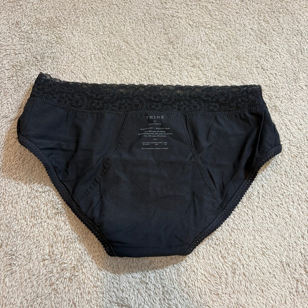 Thinx Hiphugger Period Panties XS Black Lace Trim‎ Absorbent Underwear - Picture 10 of 11